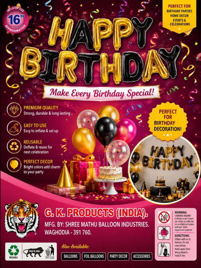 Happy Birthday Foil Balloon Letter Set (Gold & Black) – 16 Inch Alphabet Balloon Decoration Kit for Birthday Party.