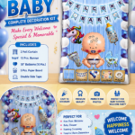 Welcome Baby Boy Decoration Kit | Birthday & Baby Shower Party Decoration Set | Blue Theme | 30+ Pieces