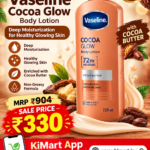 Vaseline Cocoa Glow Body Lotion with cocoa butter for soft, smooth, and moisturized skin.